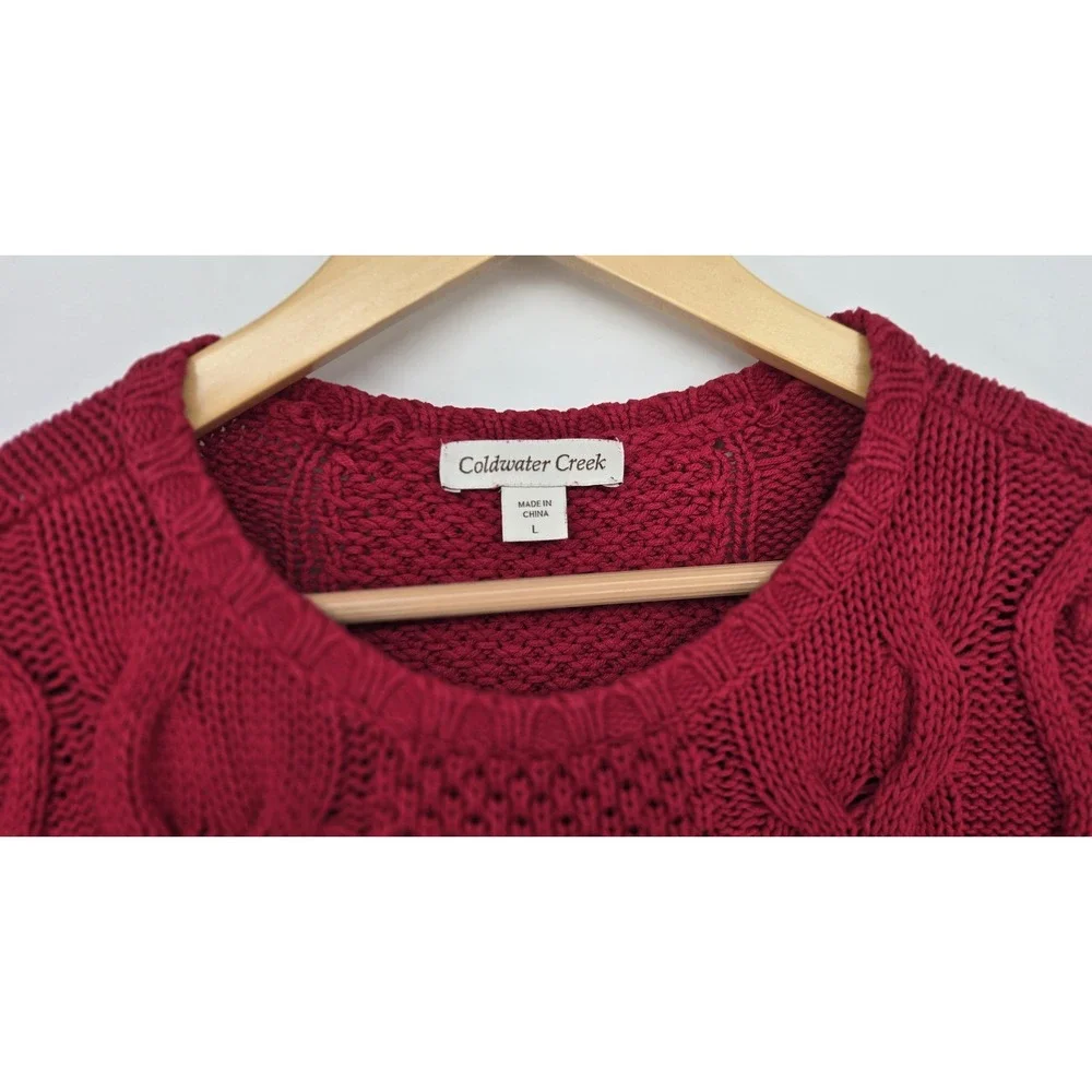 Vintage‎ red 90s/Y2K cable knit sweater - Coldwater Creek, 60% cotton, womens L
